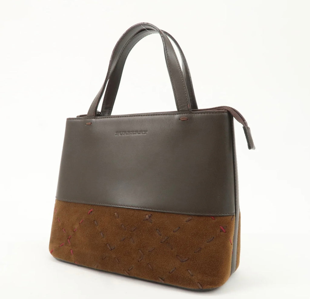 Burberry Suede Leather Hand Bag Brown