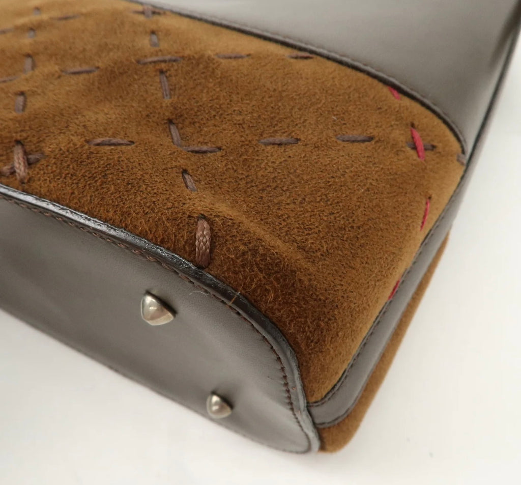 Burberry Suede Leather Hand Bag Brown