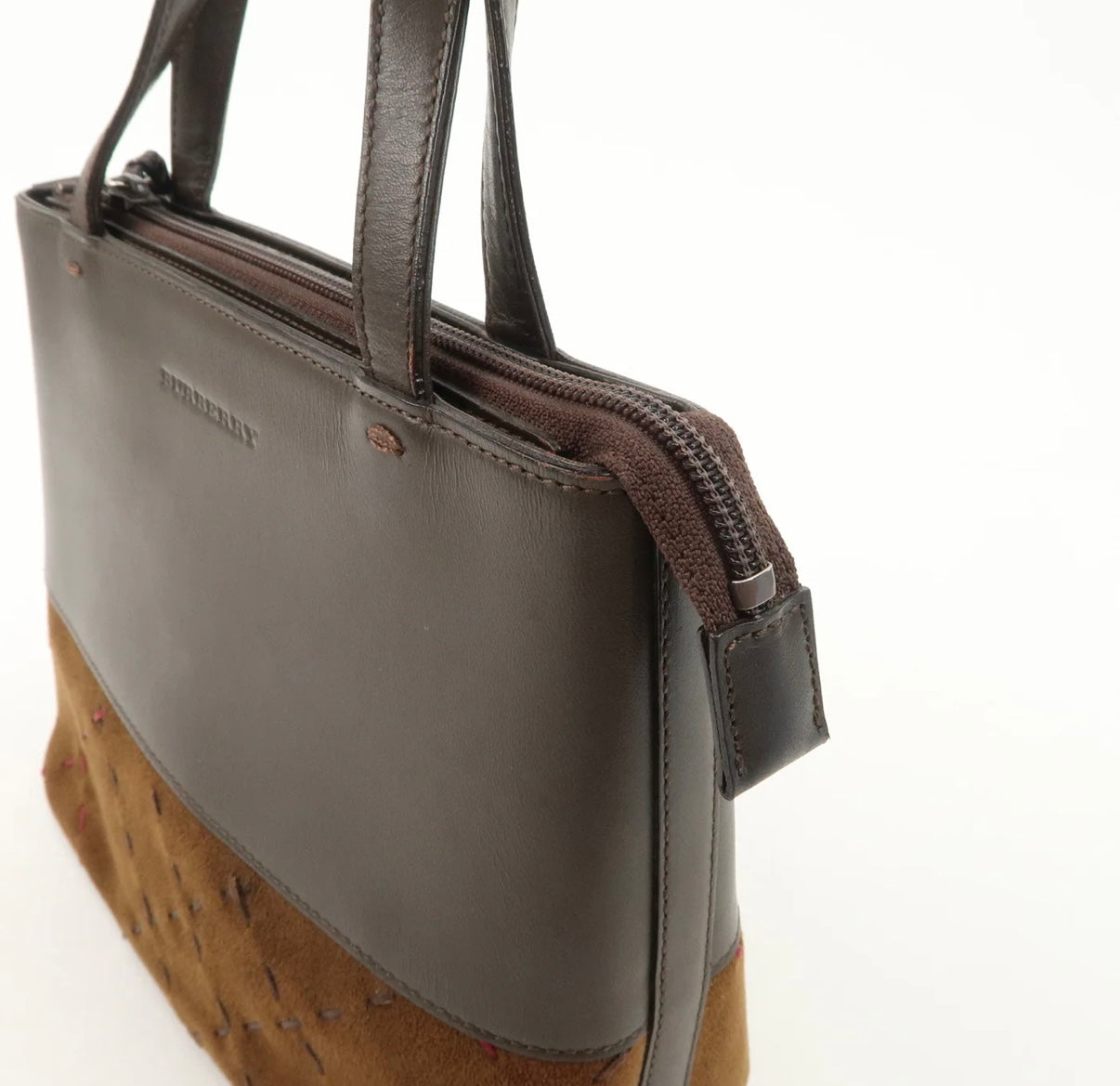 Burberry Suede Leather Hand Bag Brown