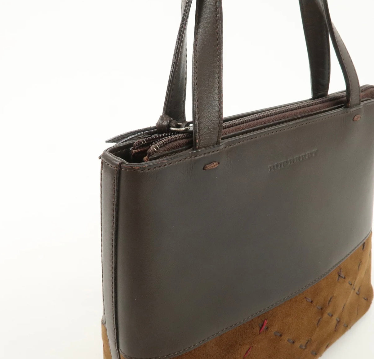 Burberry Suede Leather Hand Bag Brown